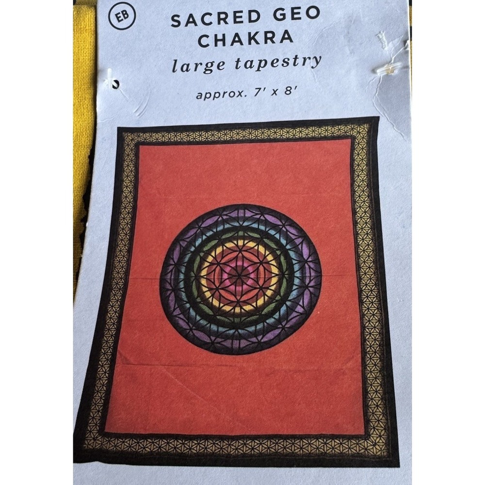 Sacred Geometric Chakra Large Screen Printed Tapestry Approx. 7'x8' NWT
